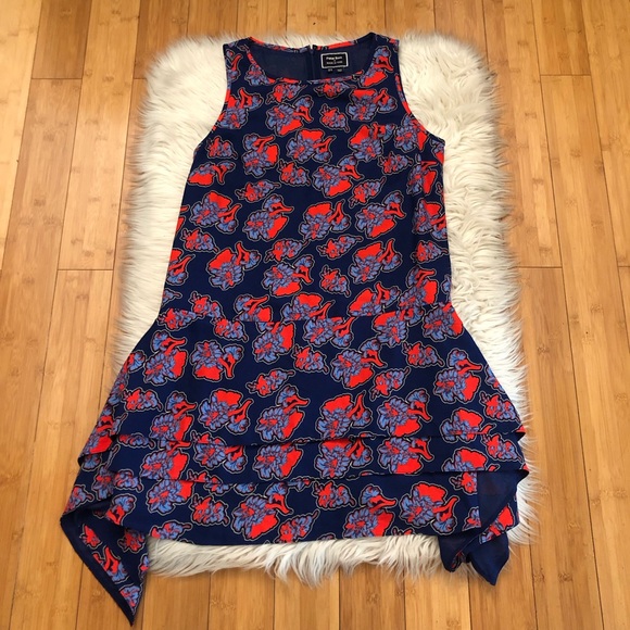 Anthropologie Peter Som Sintra Blue Red Floral Tiered Asymmetrical Hem Dress 12 - Picture 3 of 14